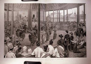 I britannici in Birmania: Un Pooay al Palazzo, Mandalay, davanti a Lady Dufferin e signore birmane, da 